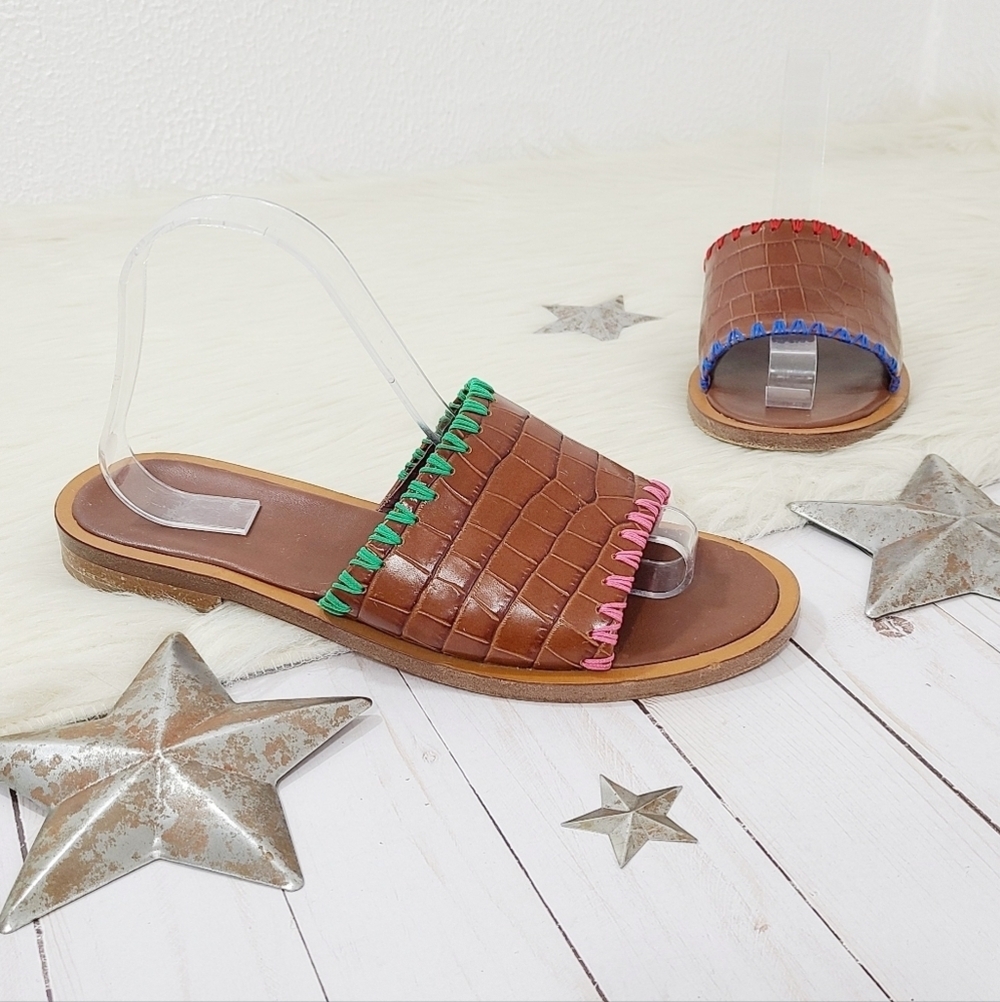 Staud Genie Sandals Mismatched Brown Croc Leather Slides Color women's size 40